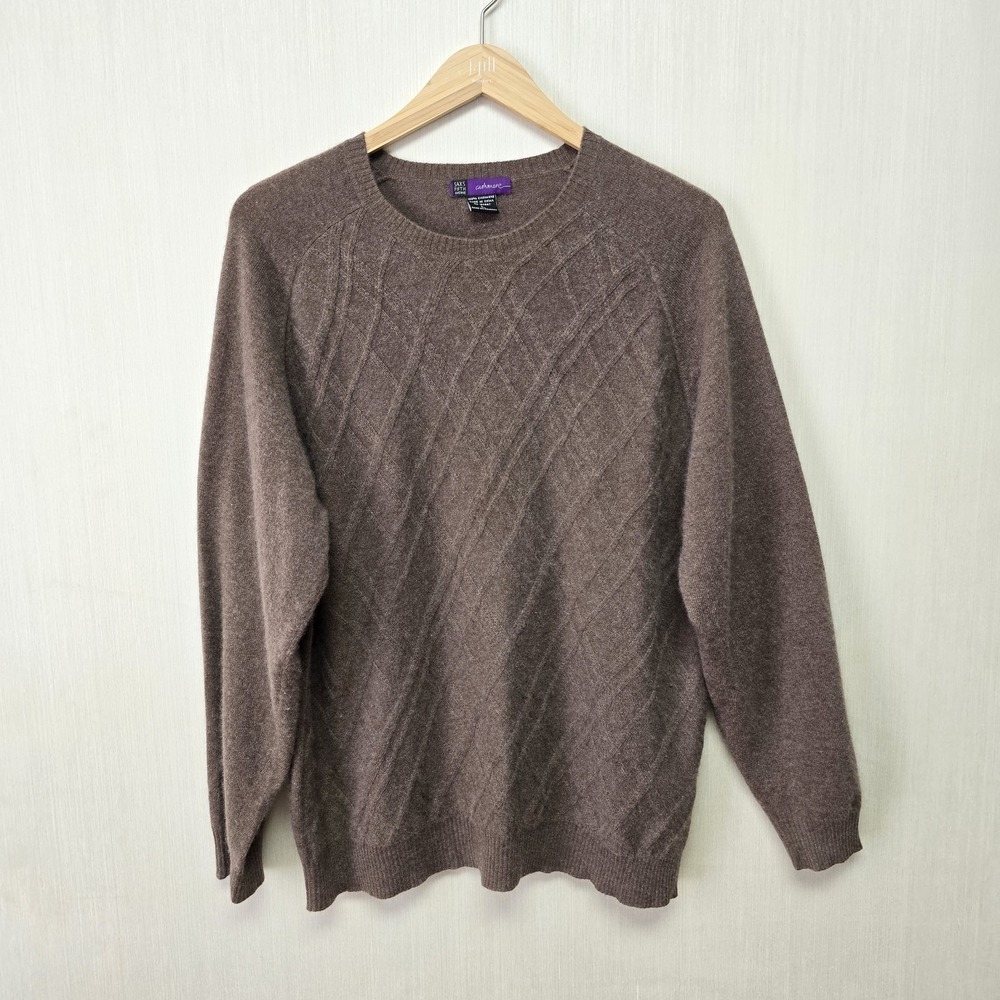 Saks Fifth Avenue 100% Cashmere Pullover Sweater Size L Men Brown Argyle Texture